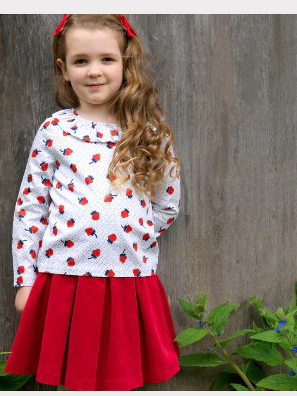 Rachel Riley White Long-Sleeve Top with Red Strawberry Print